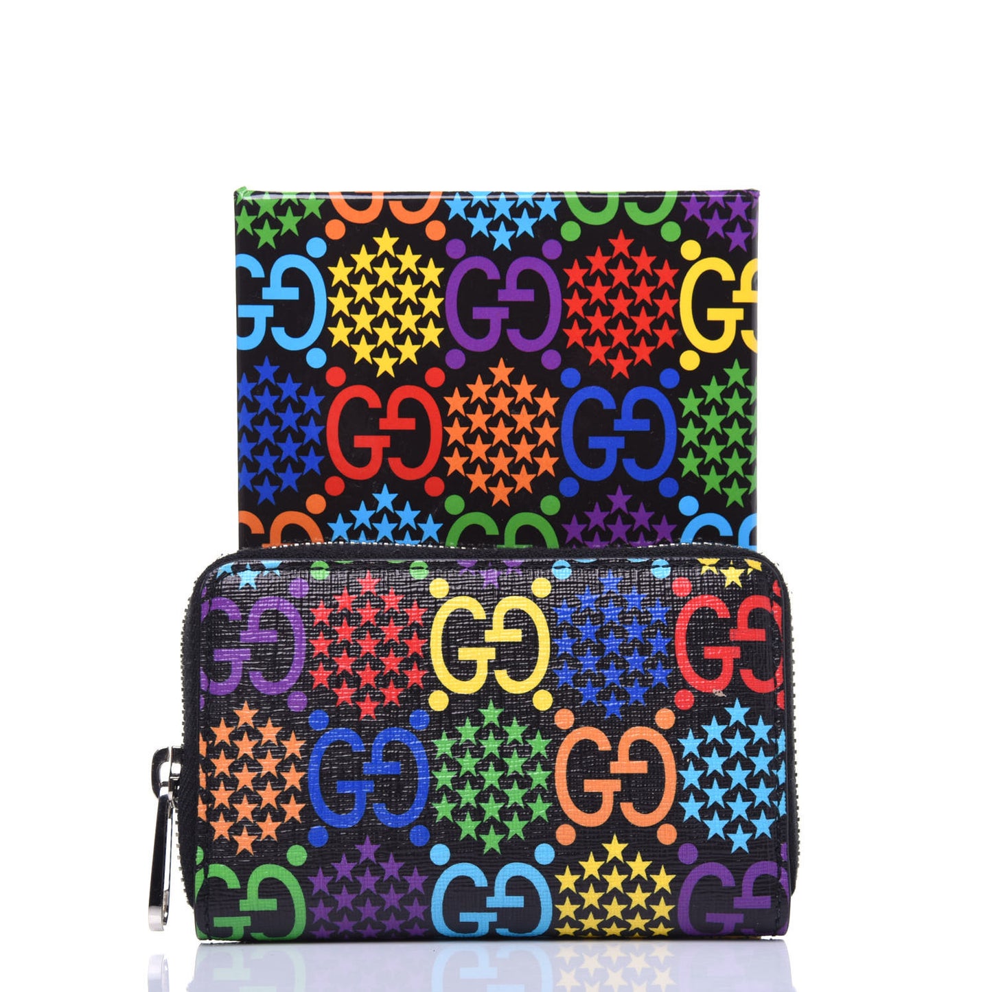 GG Supreme Monogram Psychedelic Zip Around Card Case Wallet Black