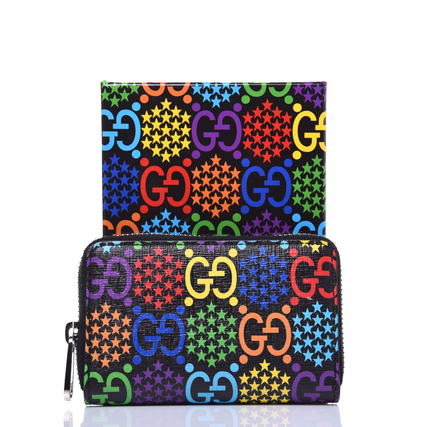 Gucci GG Supreme Monogram Psychedelic Zip Around Card Case Wallet Black 11 of 11