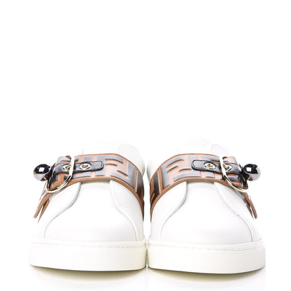 Fendi Vitello FF Embossed Pearland Slip On Sneakers 40 White Tobacco Moro 4 of 18