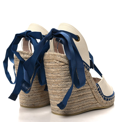 Gucci Canvas GG Ankle Wrap Platform Espadrille Wedges 40 Mystic White Royal Blue 4 of 8