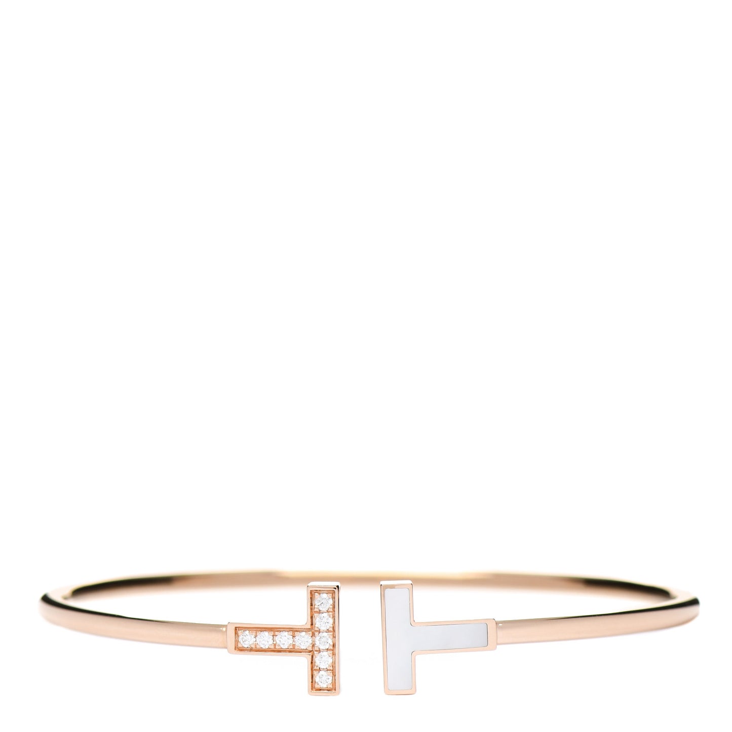 18K Rose Gold Diamond Mother of Pearl T Wire Bracelet