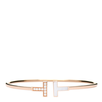 Tiffany 18K Rose Gold Diamond Mother of Pearl T Wire Bracelet 1 of 5
