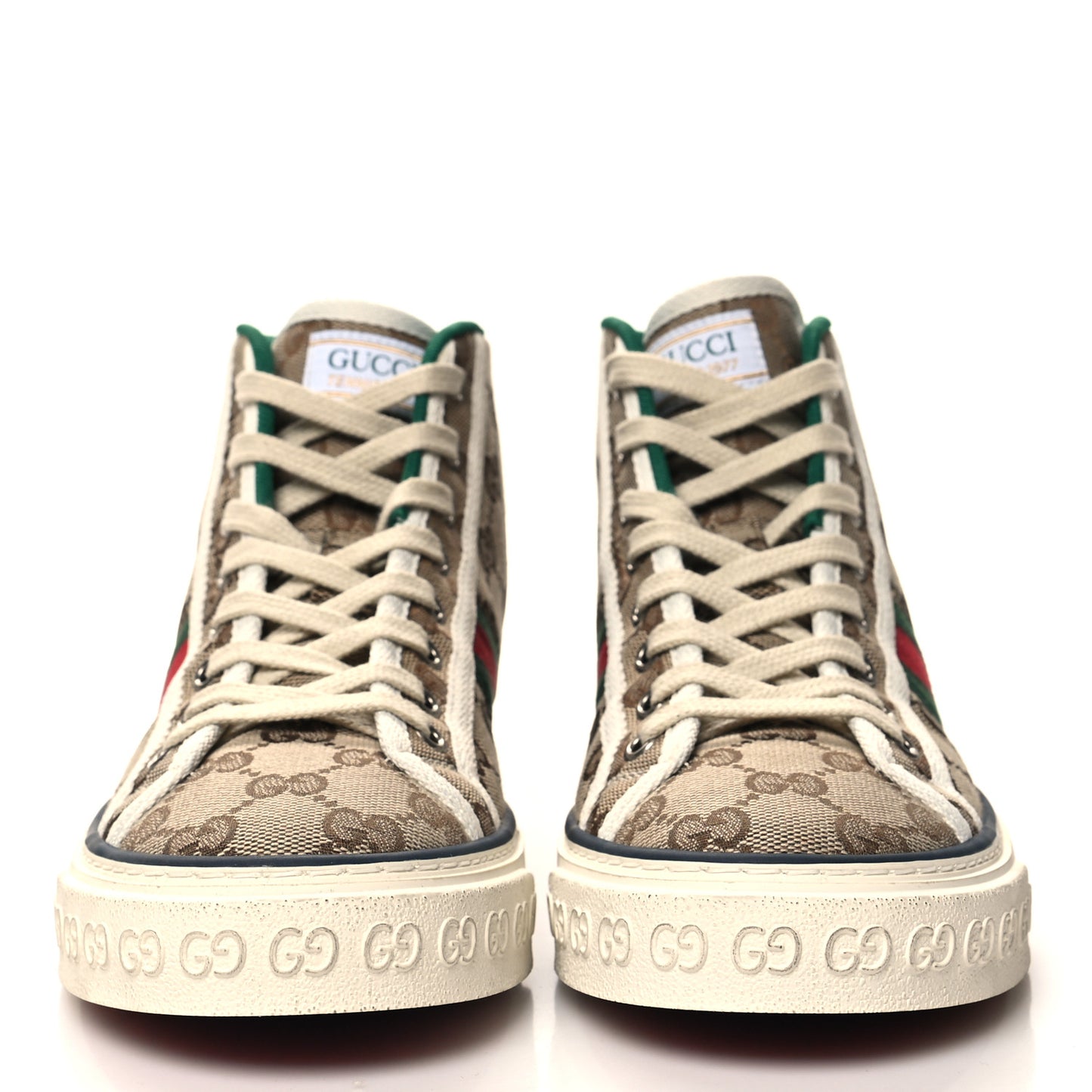 GG Monogram Web Womens 1977 Tennis High Top Sneakers 37 Beige Ebony Mystic White