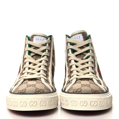 Gucci GG Monogram Web Womens 1977 Tennis High Top Sneakers 37 Beige Ebony Mystic White 2 of 8