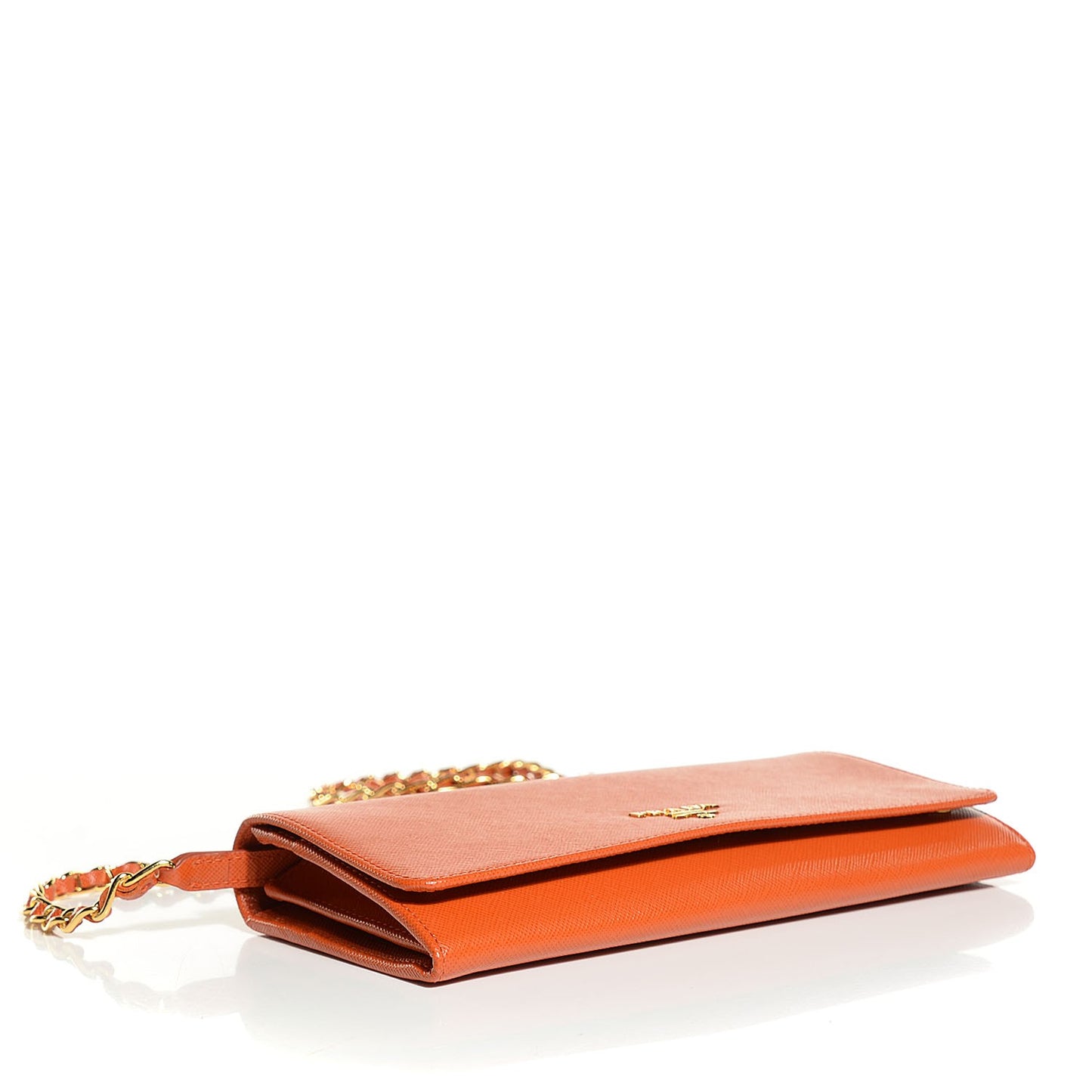 Saffiano Metal Oro Chain Wallet Papaya