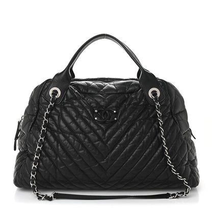 Chanel Aged Calfskin Chevron Large Soft Bowling Bag Black 2 of 19