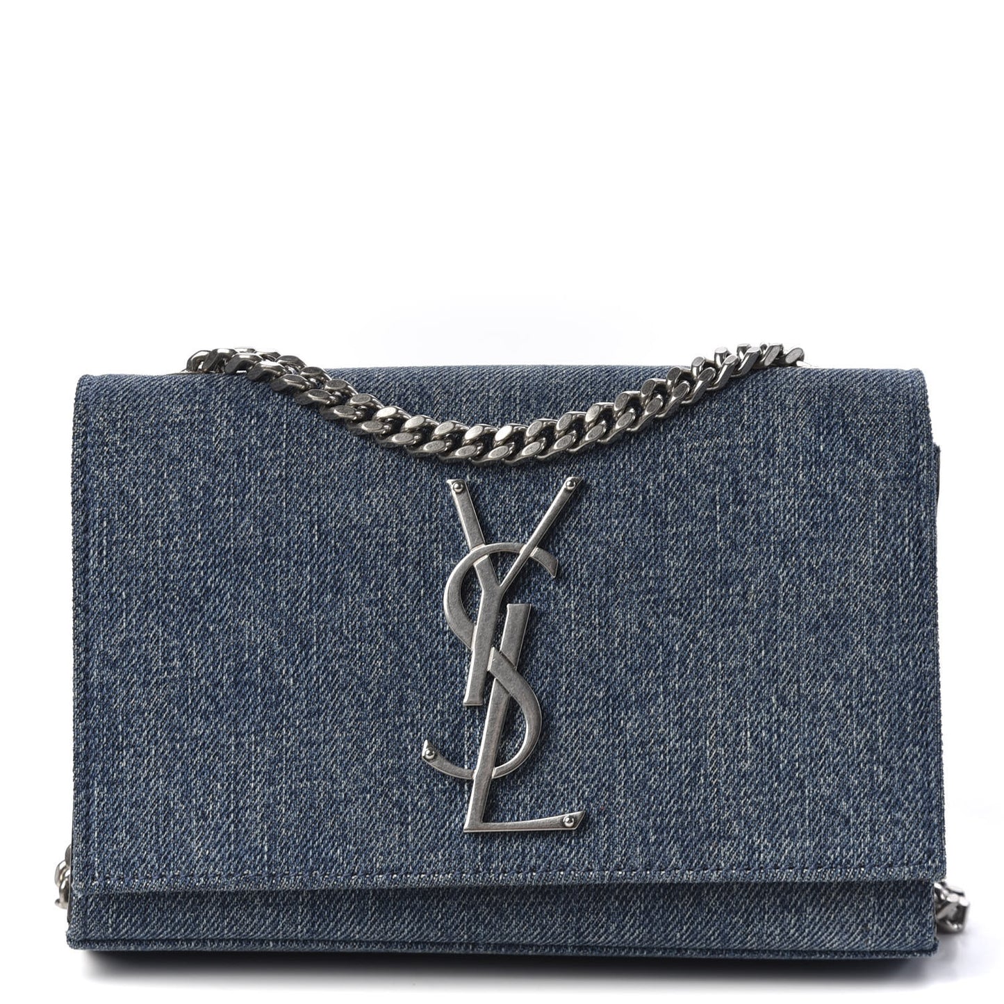 Denim Small Classic Monogram Kate Satchel Blue