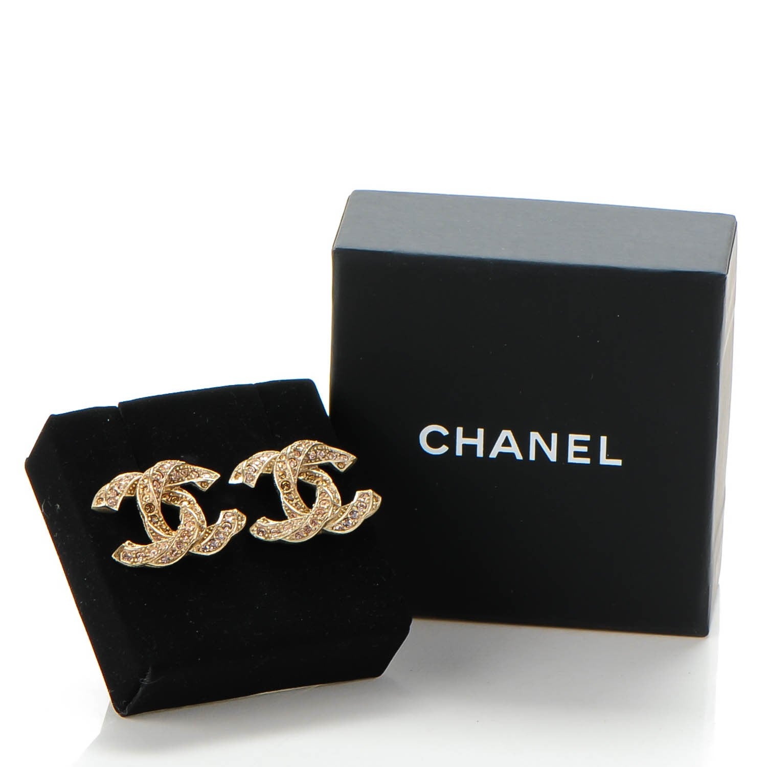 Chanel Crystal Twisted CC Earrings Gold 5 of 5