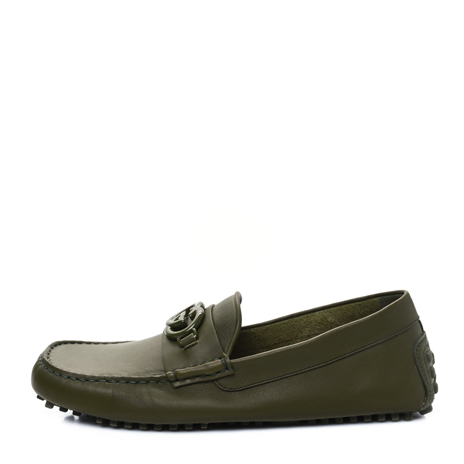 Gucci Soft Clove Calfskin Monochrome Mens Interlocking G Driver Loafers 8 Juniper Green 1 of 8