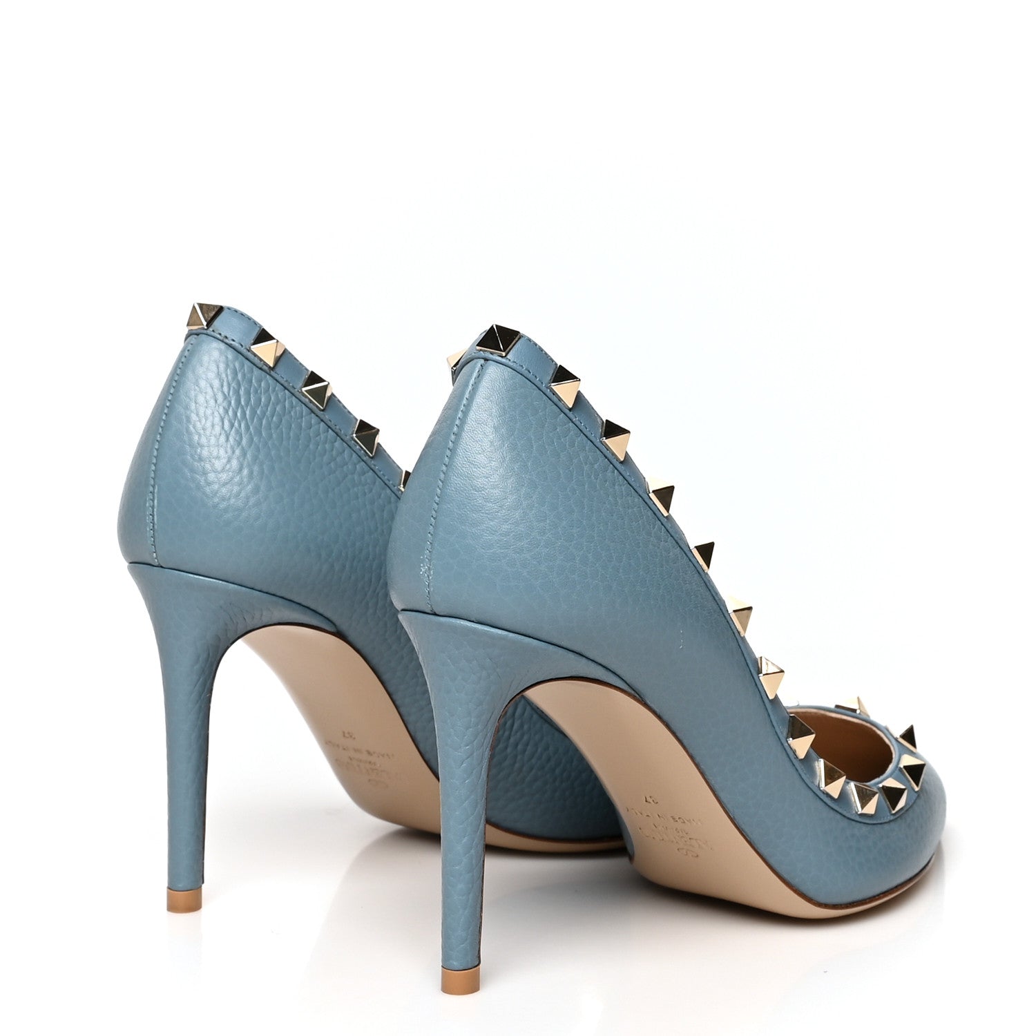 Valentino Garavani Pebbled Calfskin Rockstud 85mm Pumps 37 Light Blue 4 of 8