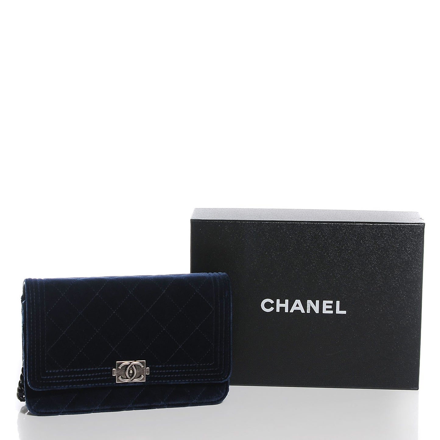 Velvet Quilted Boy Wallet On Chain WOC Dark Blue