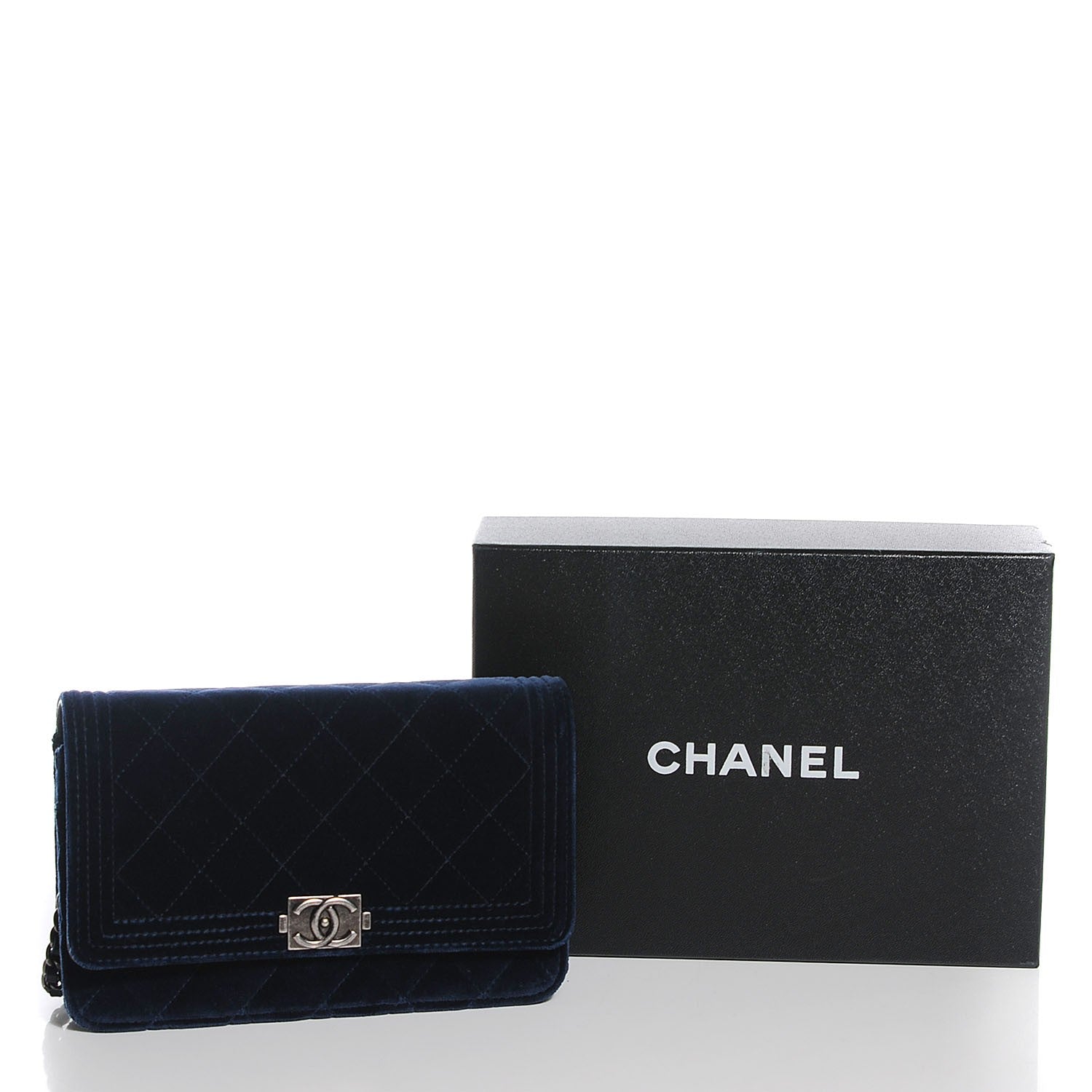 Chanel Velvet Quilted Boy Wallet On Chain WOC Dark Blue 9 of 9