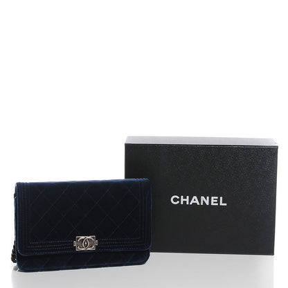 Chanel Velvet Quilted Boy Wallet On Chain WOC Dark Blue 9 of 9