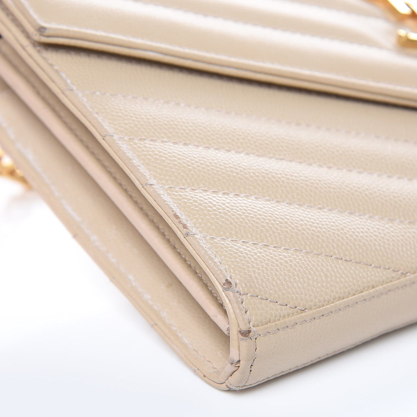 Grain De Poudre Matelasse Chevron Monogram Chain Wallet Deep Beige