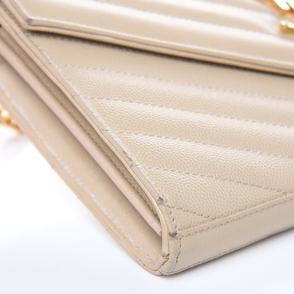 Saint Laurent Grain De Poudre Matelasse Chevron Monogram Chain Wallet Deep Beige 9 of 18