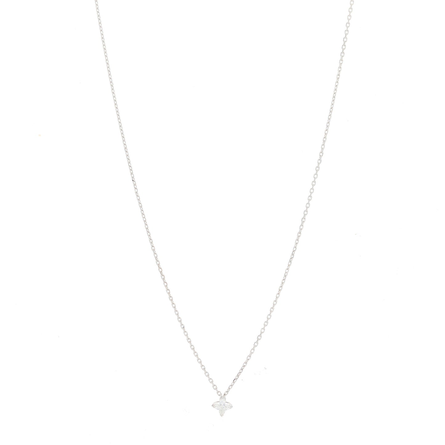 18K White Gold Diamond .30ct LV Monogram Star Cut Pendant Necklace