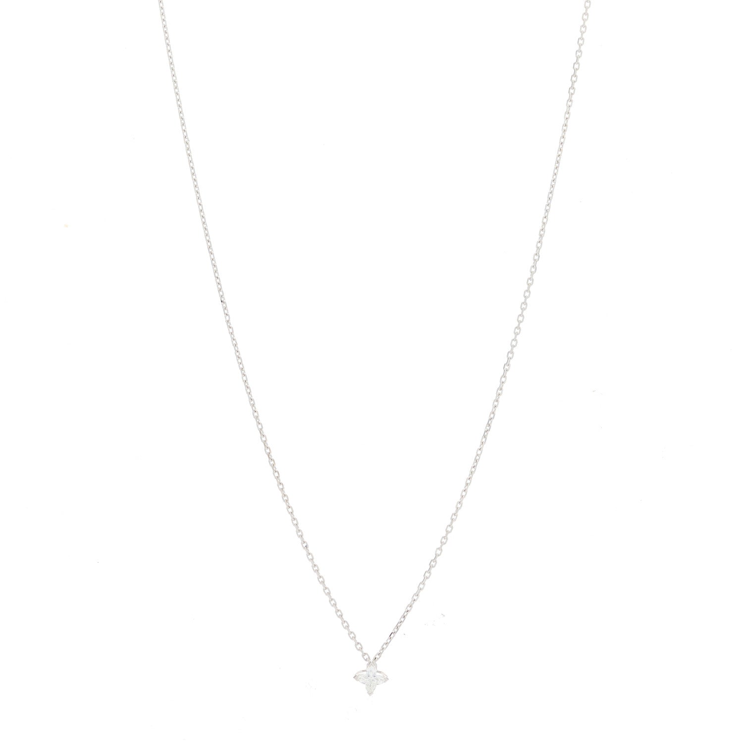 Louis Vuitton 18K White Gold Diamond .30ct LV Monogram Star Cut Pendant Necklace 1 of 5