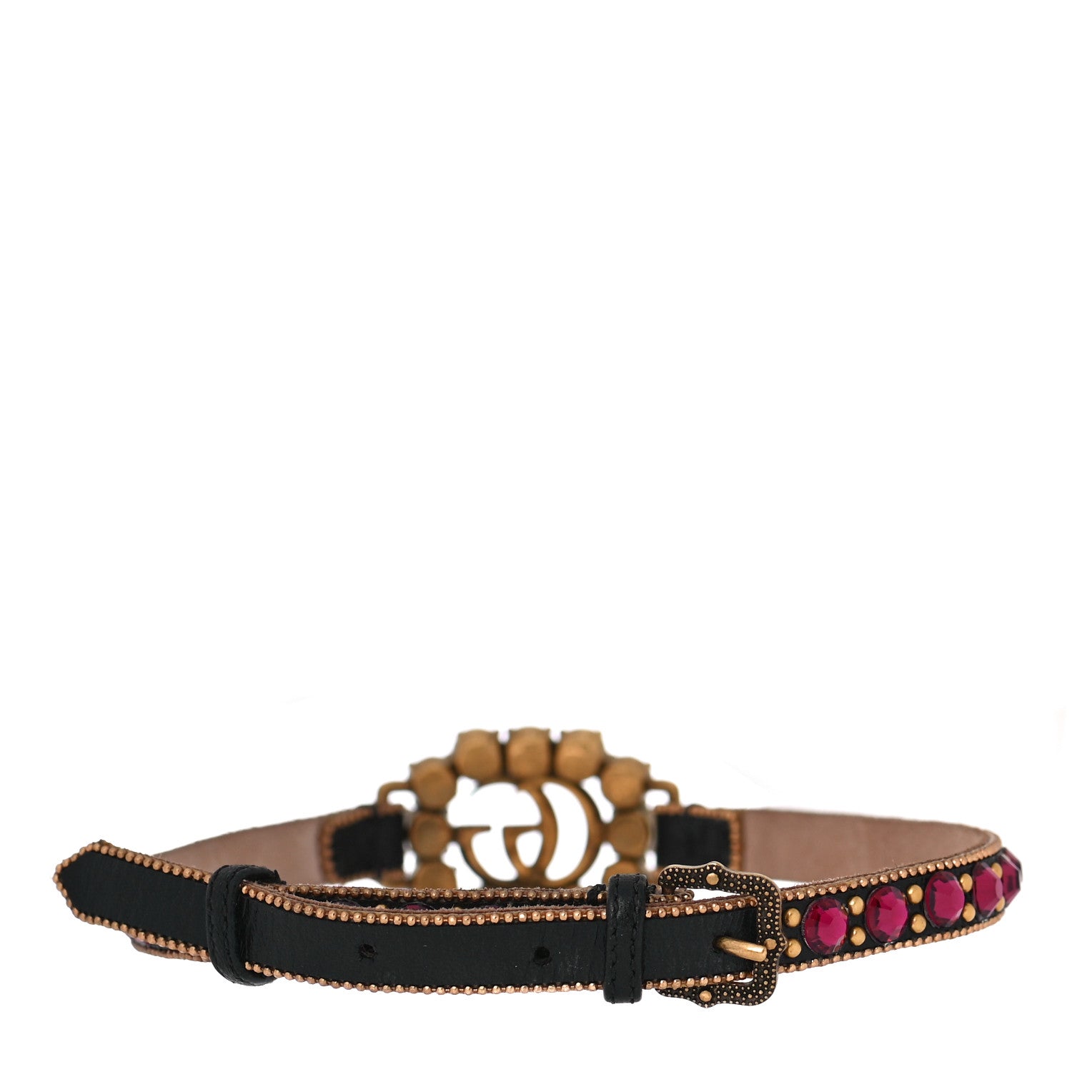 Gucci Calfskin Crystal Embellished Double G Choker Necklace Red 3 of 4