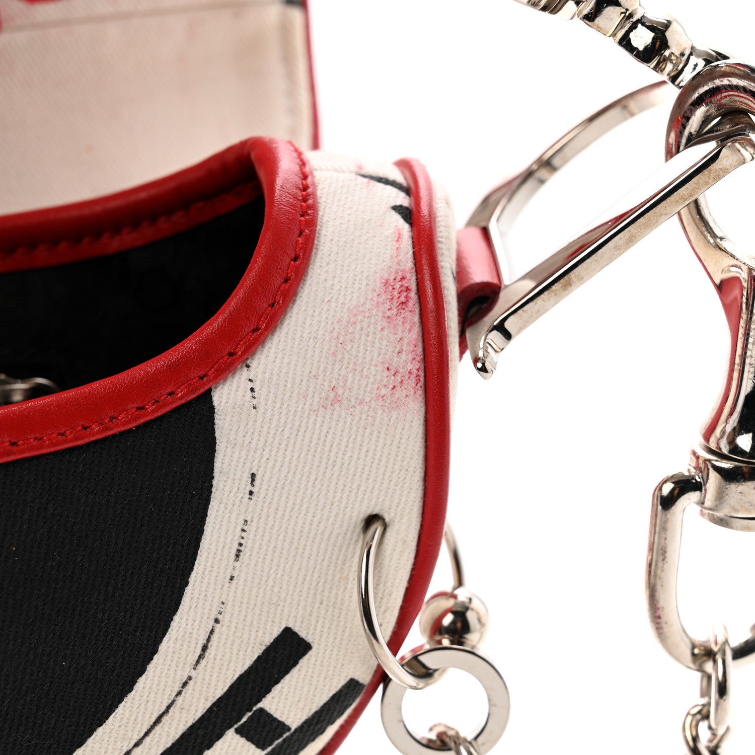Christian Dior Canvas Hardcore Pierced Saddle Bag White Red Black 11 of 12
