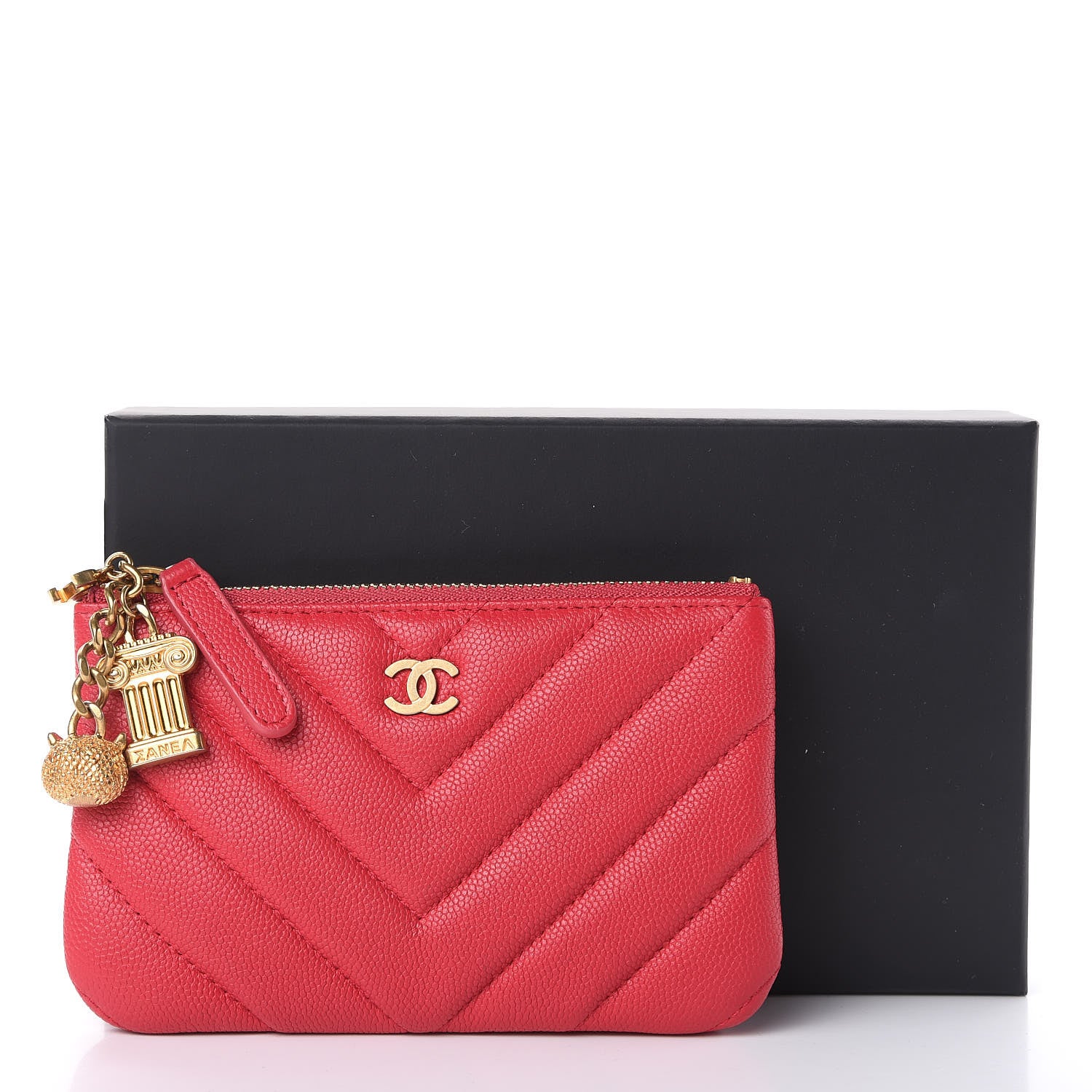 Chanel Caviar Chevron Quilted Small Ancient Greek Charms Cosmetic Case Red 8 of 8