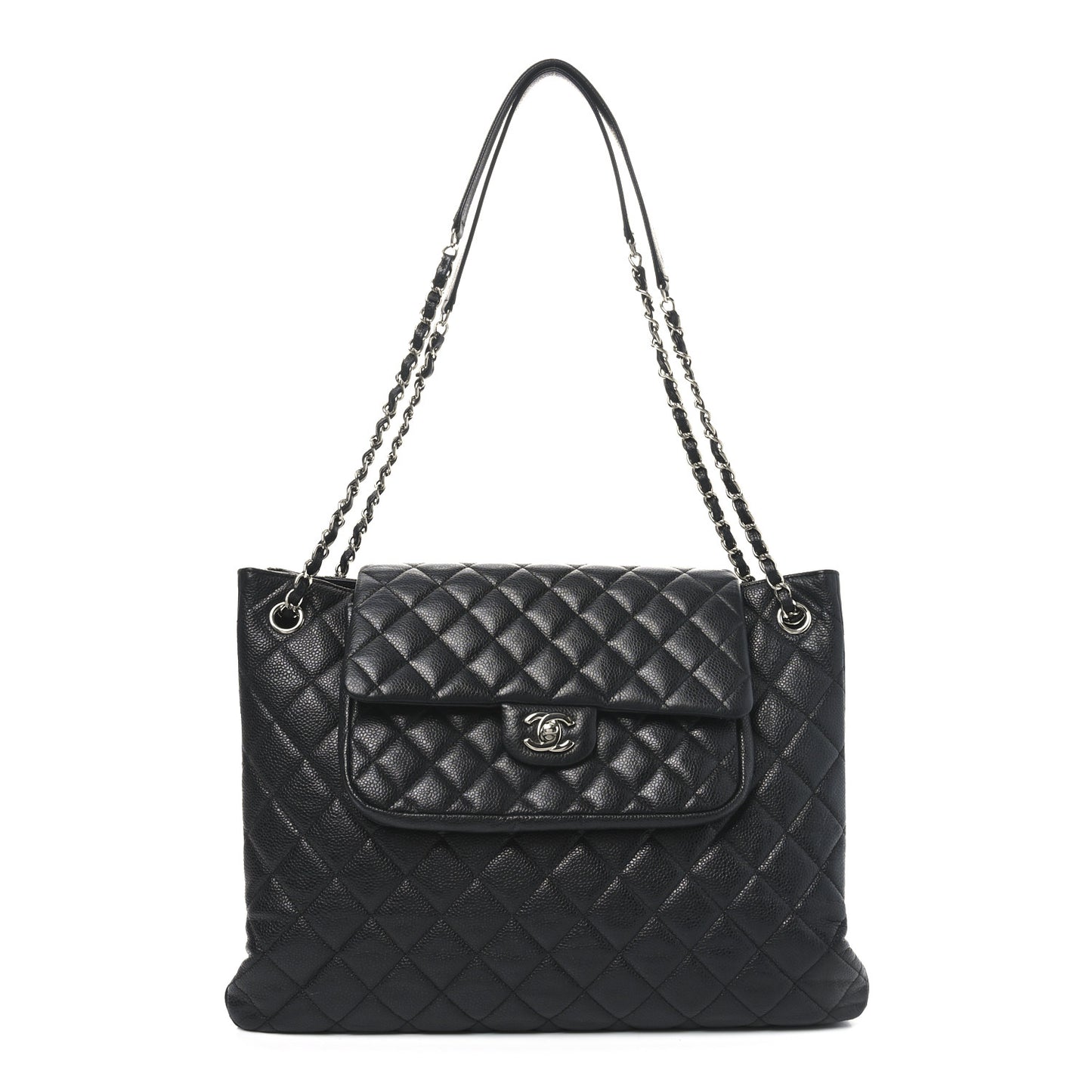 Caviar Quilted Flap Tote Black