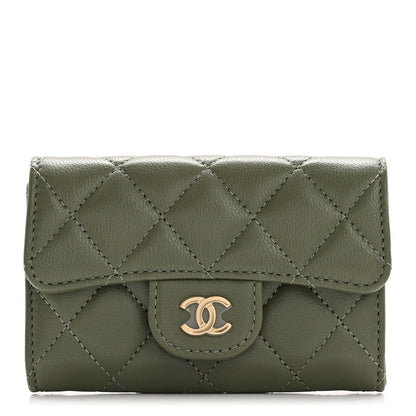 Chanel Lambskin Quilted Flap Card Holder Wallet Khaki 1 of 9