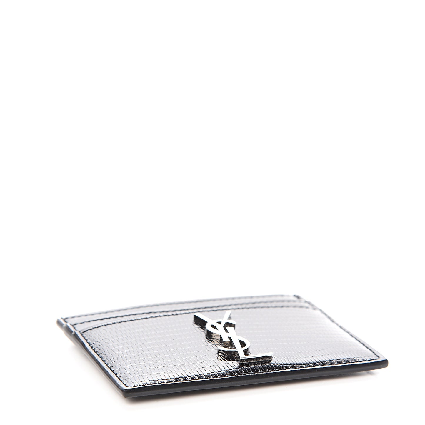 Patent Tejus Lizard Calfskin Embossed Card Case Black