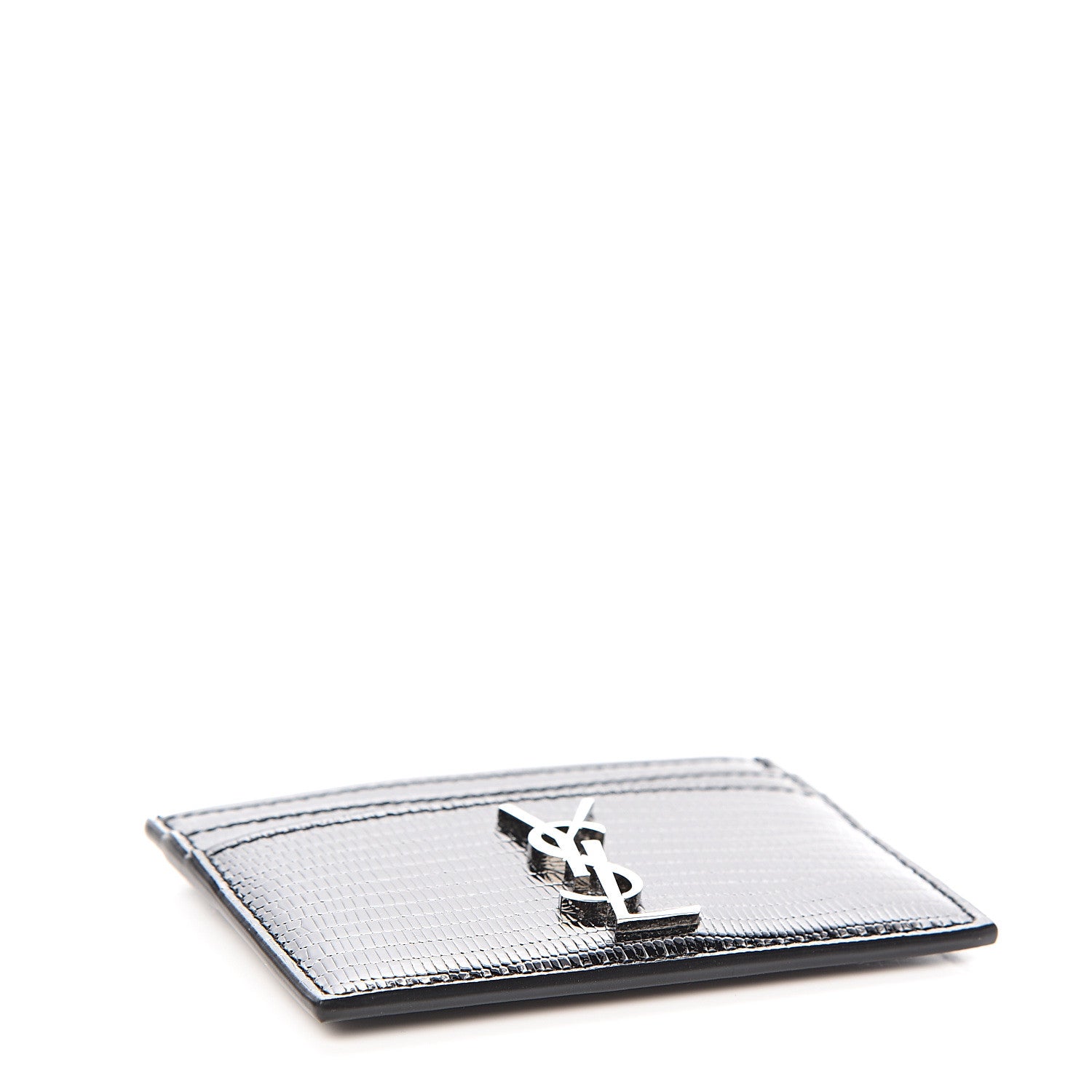 Saint Laurent Patent Tejus Lizard Calfskin Embossed Card Case Black 3 of 7