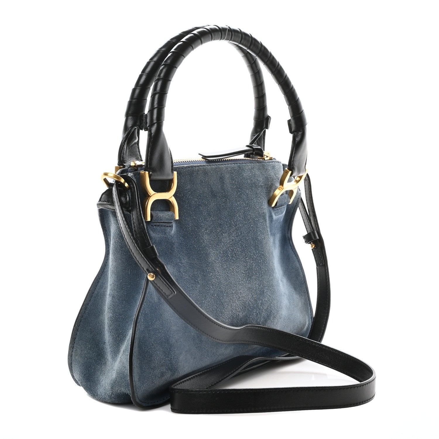Chloe Suede Calfskin Braided Medium Marcie Double Carry Deep Denim 3 of 9
