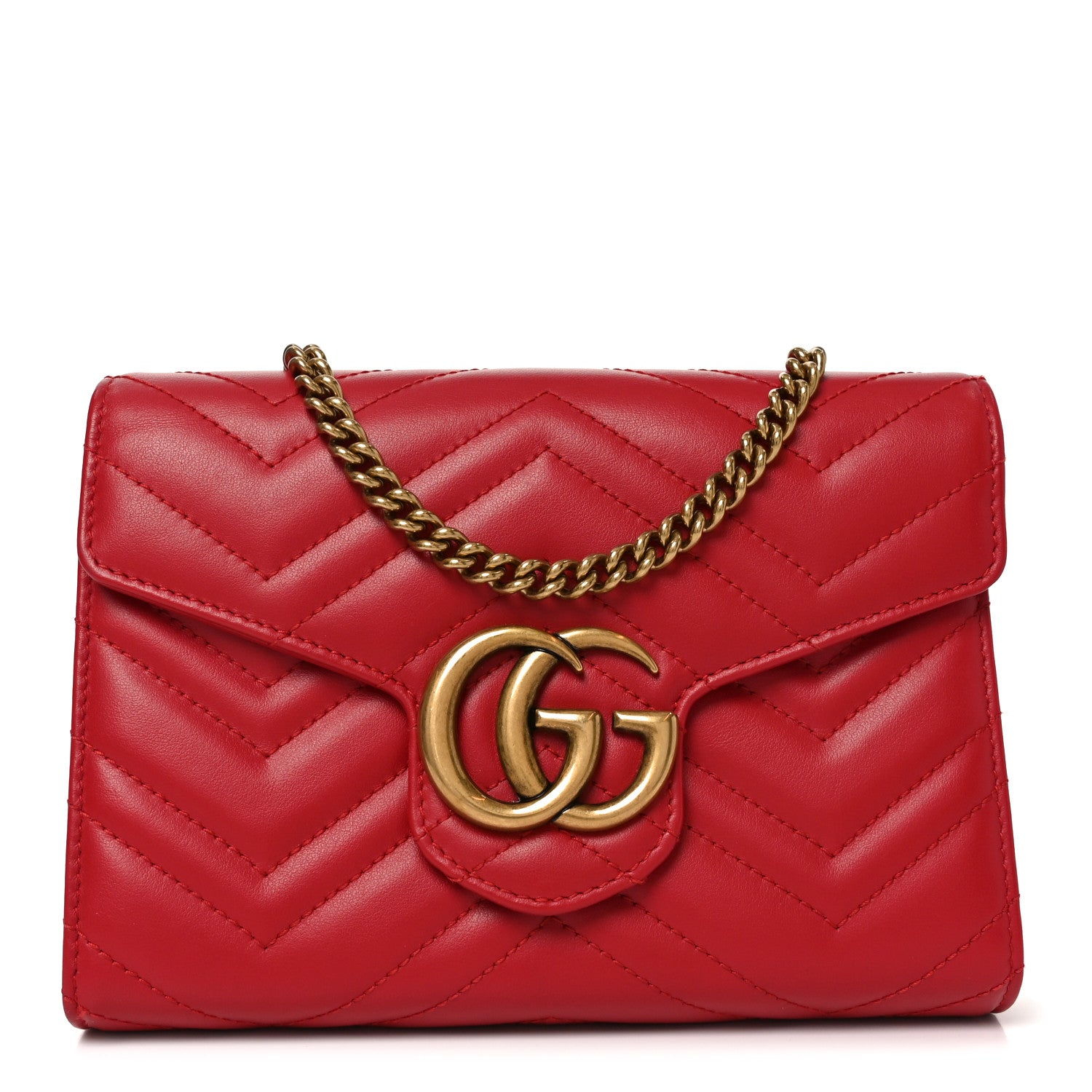 Gucci Calfskin Matelasse GG Marmont Chain Wallet Hibiscus Red 1 of 10