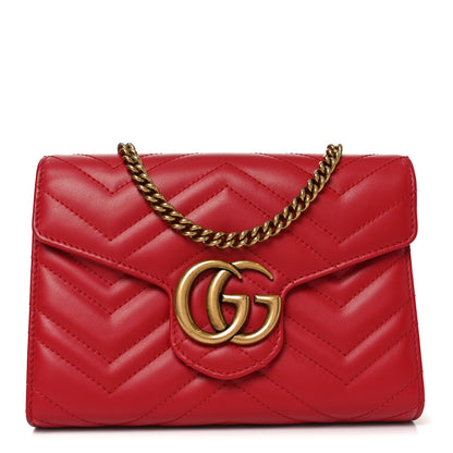 Gucci Calfskin Matelasse GG Marmont Chain Wallet Hibiscus Red 1 of 10