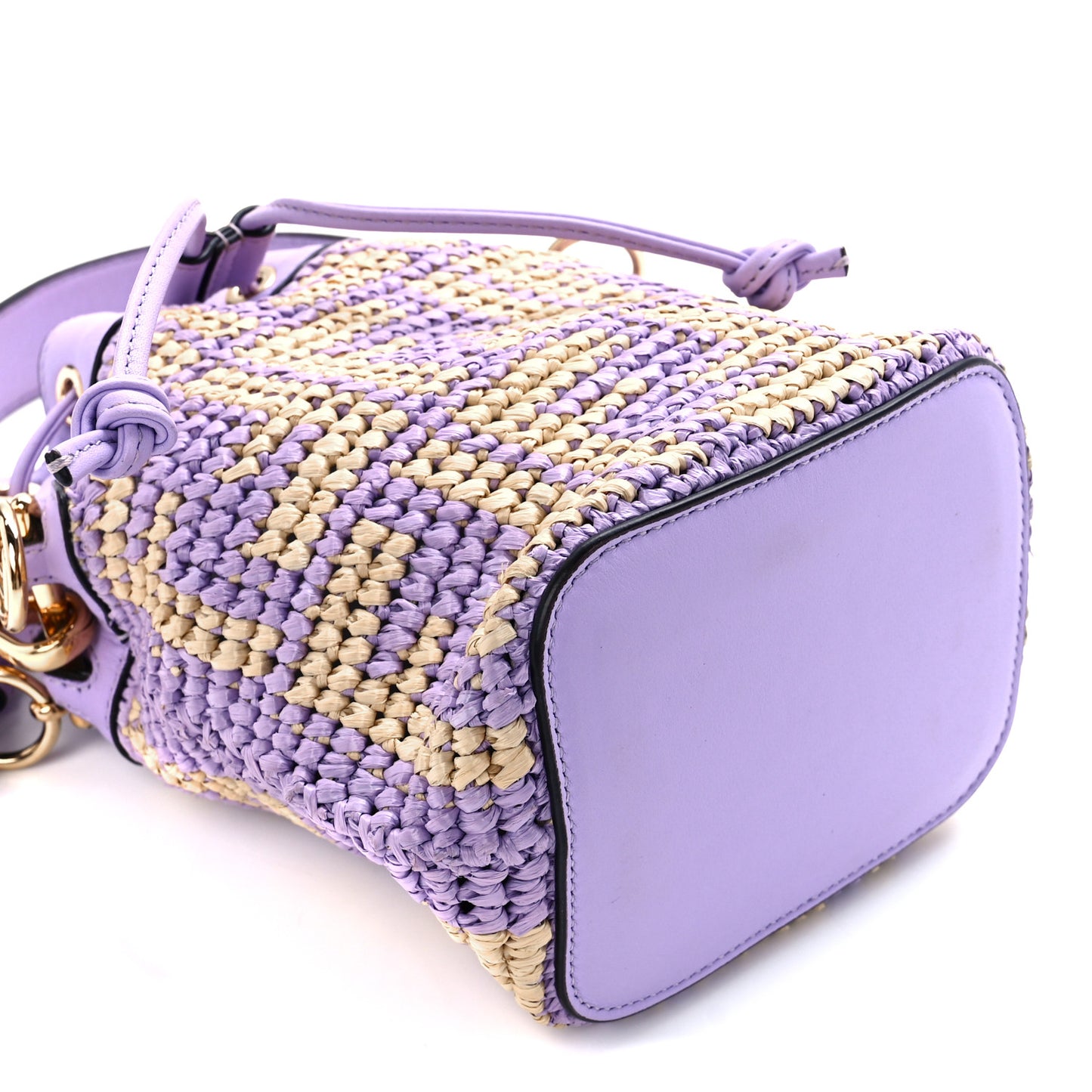 Raffia Vitello Seta F is Fendi FF Woven Mini Mon Tresor Bucket Bag Anemone Natural