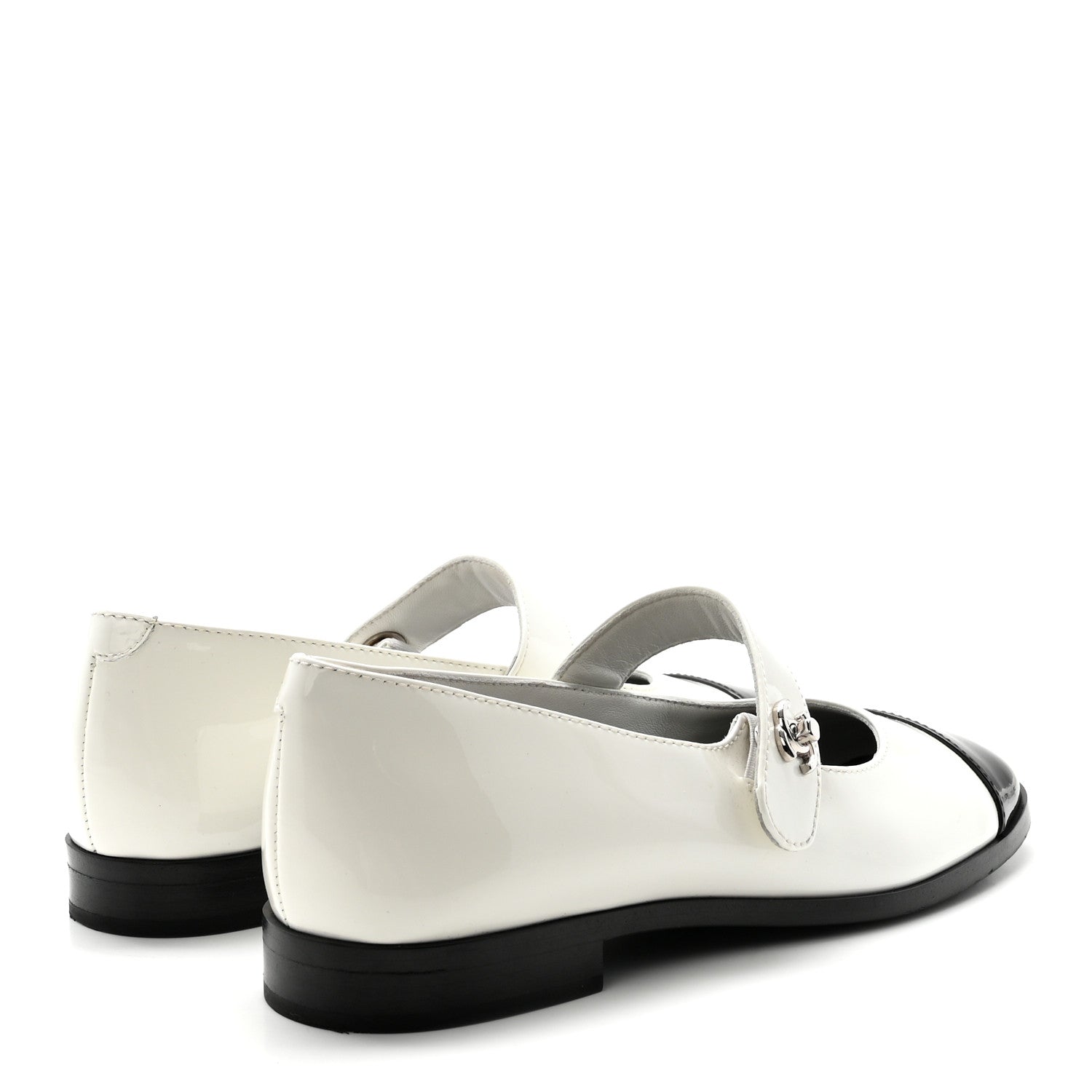 Chanel Calfskin Patent Mary Janes Flats 36.5 White Black 5 of 10
