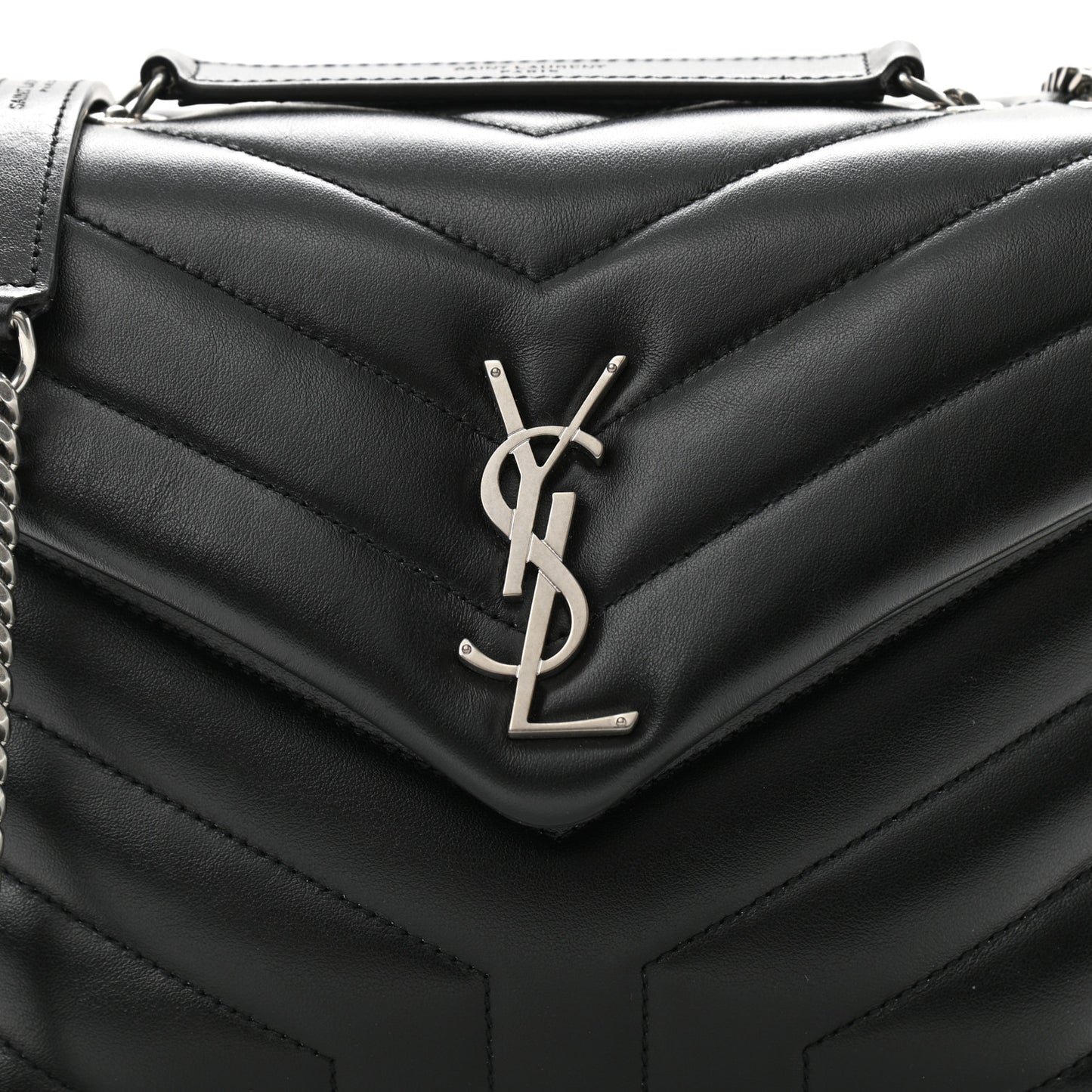 Calfskin Y Quilted Monogram Small Loulou Chain Satchel Black
