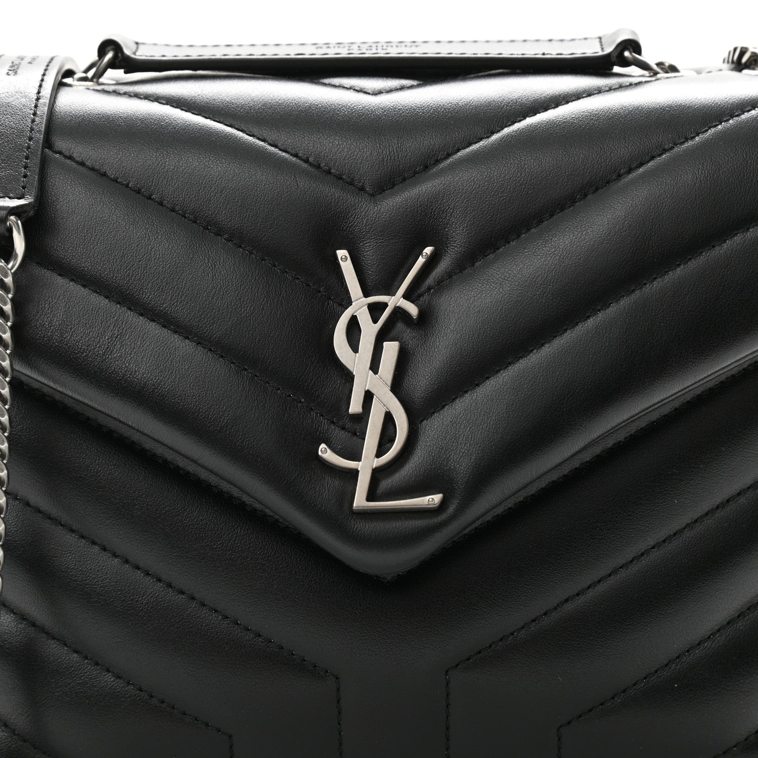 Saint Laurent Calfskin Y Quilted Monogram Small Loulou Chain Satchel Black 9 of 12