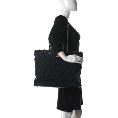 Chanel Canvas Chevron Cuba Patchwork Shopper Tote Black 2 of 9