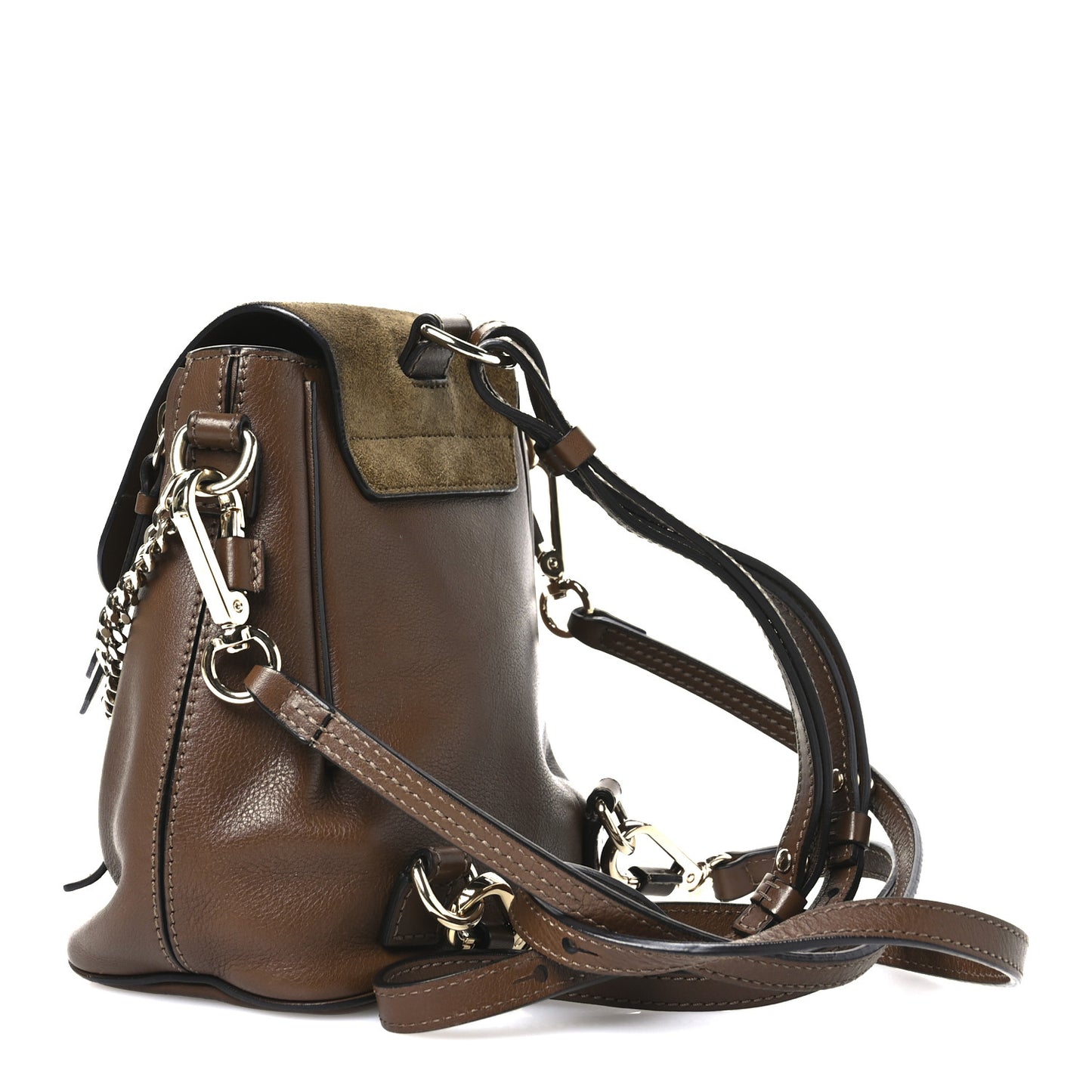 Suede Calfskin Mini Faye Backpack Woody Khaki
