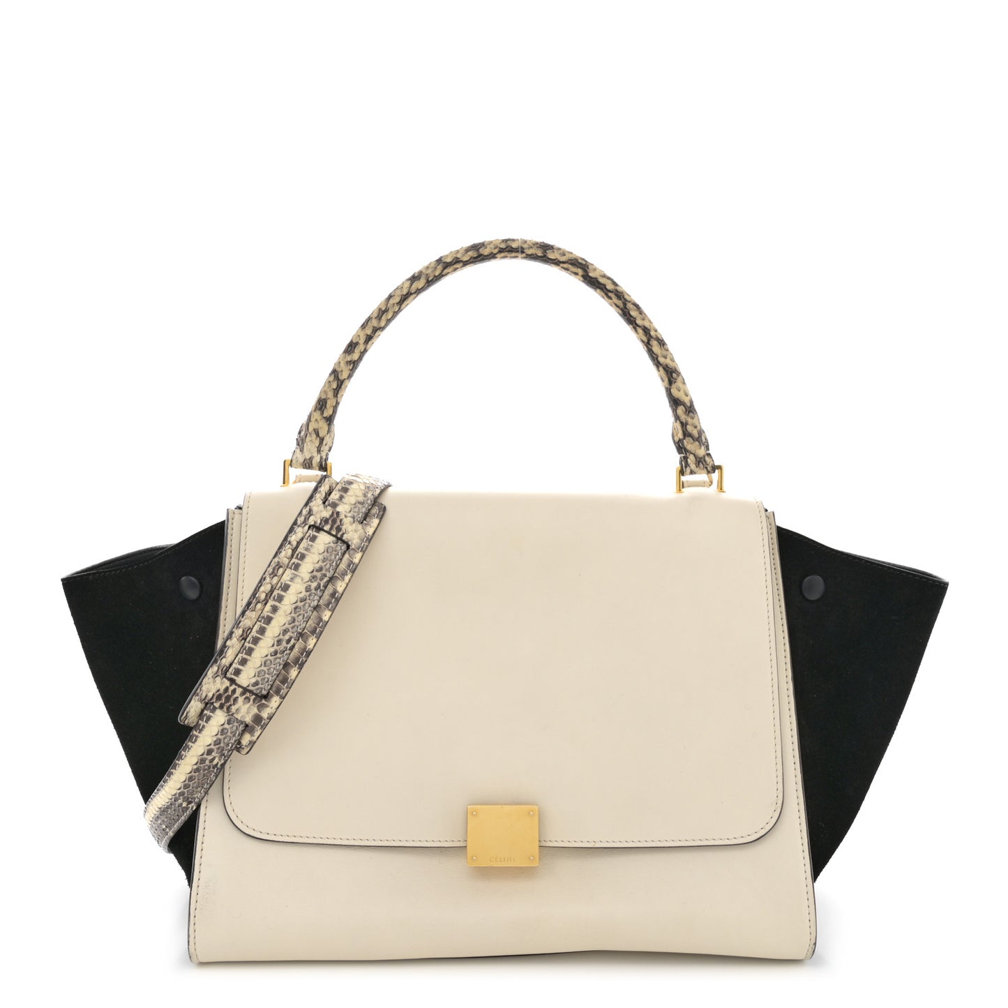 Calfskin Suede Whipsnake Medium Trapeze Black White