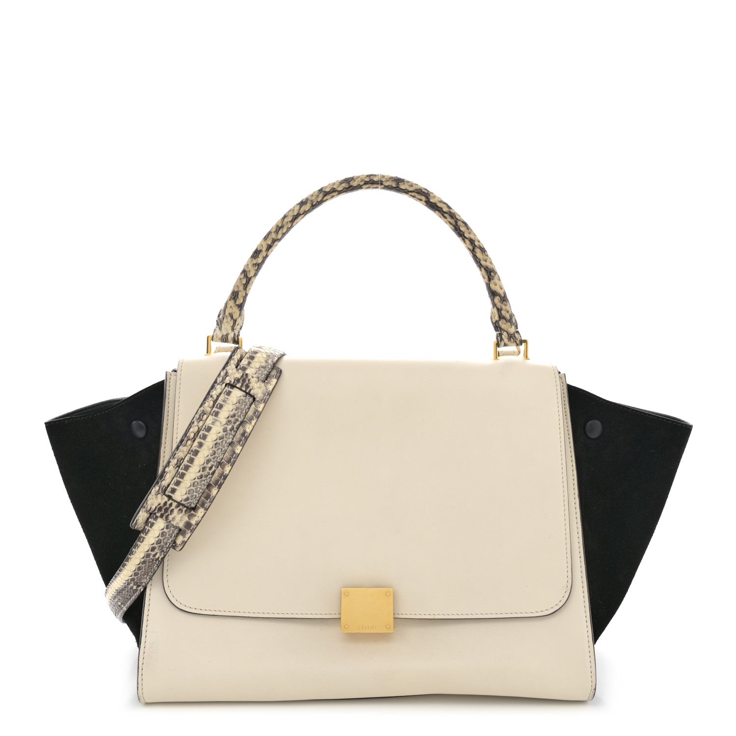 Celine Calfskin Suede Whipsnake Medium Trapeze Black White 1 of 17