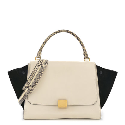 Celine Calfskin Suede Whipsnake Medium Trapeze Black White 1 of 17