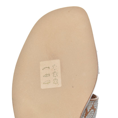 Hermes Embroidered Calfskin Oran Sandals 37.5 Naturel Gris Argente 10 of 13