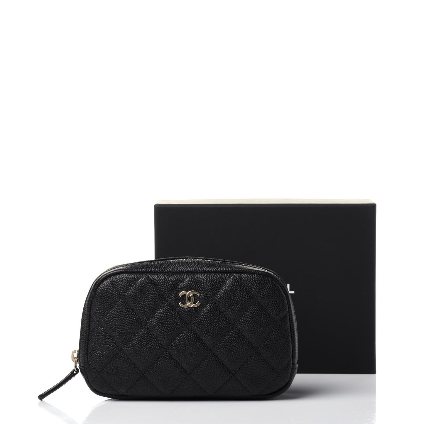 Caviar Quilted Small Curvy Pouch Cosmetic Case Black