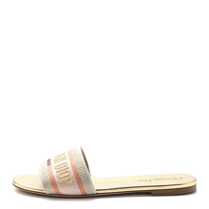 Christian Dior Canvas Lurex Embroidered Dway Flat Slide Sandals 38 Platinum 40 Platinum 1 of 10