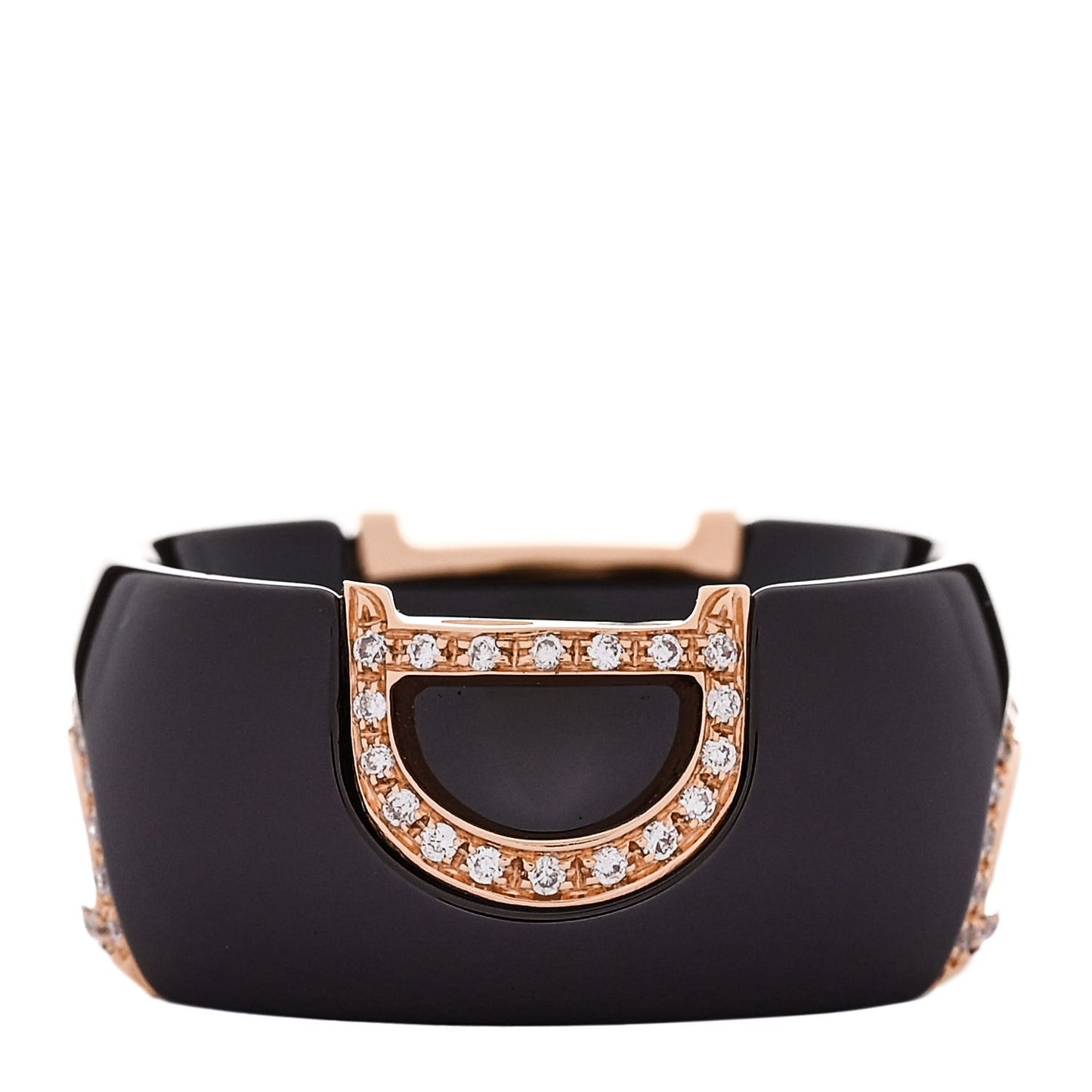18K Pink Gold Ceramic Diamond D Icon Ring 53 6.25 Black