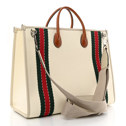 Gucci Canvas Web Embroidered Interlocking G Tote Light Beige Mystic White Green Red 2 of 9