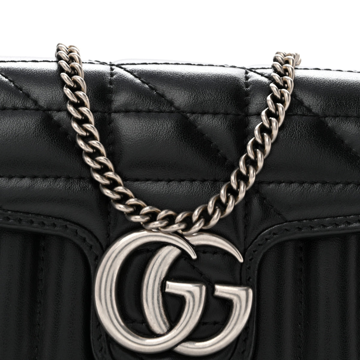 Gucci Calfskin Matelasse Aria Super Mini GG Marmont Shoulder Bag Black 8 of 12