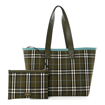Burberry Cotton Check Medium London Tote Bag Olive Green 1 of 11