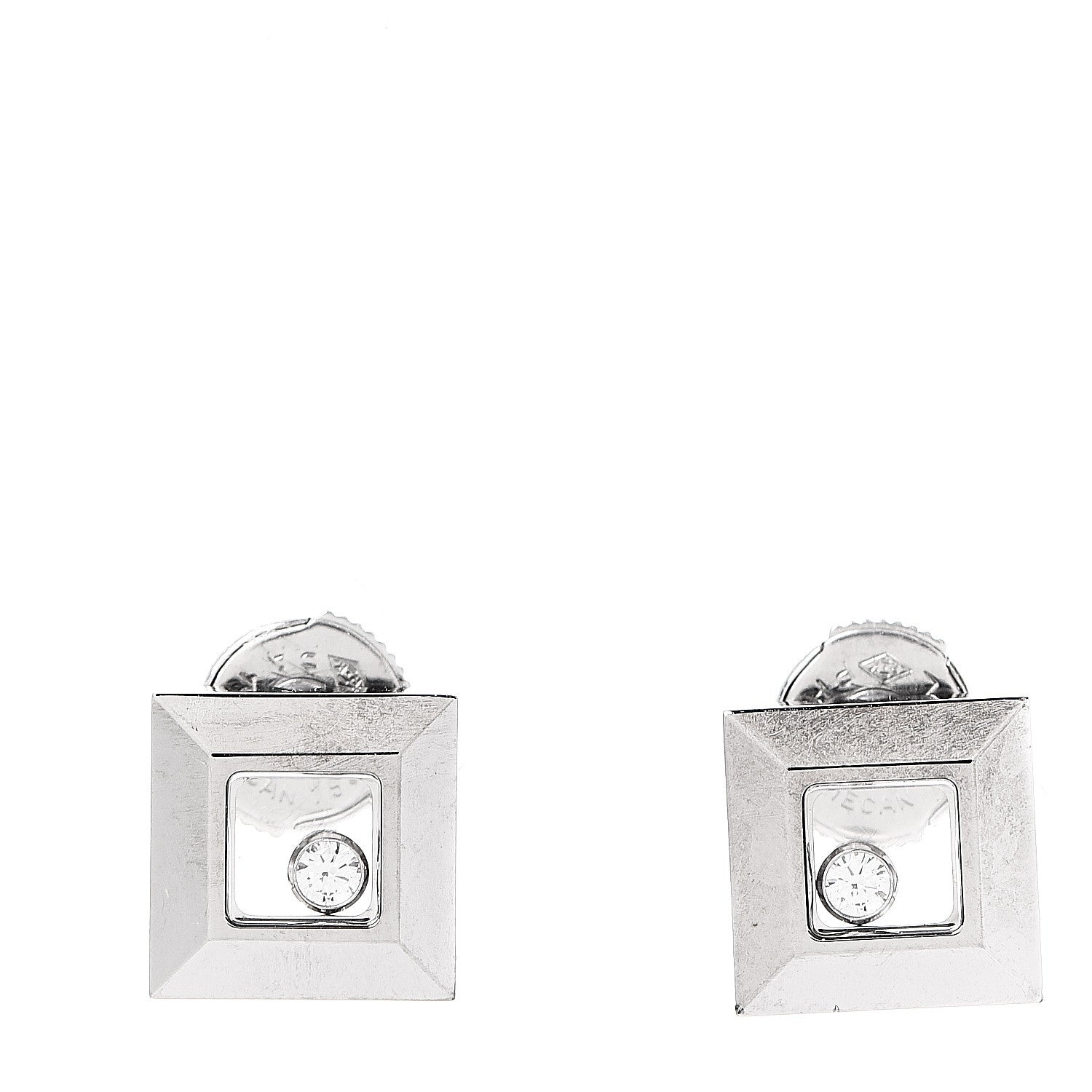 Chopard 18K White Gold Diamond Happy Diamonds Square Earrings 1 of 4