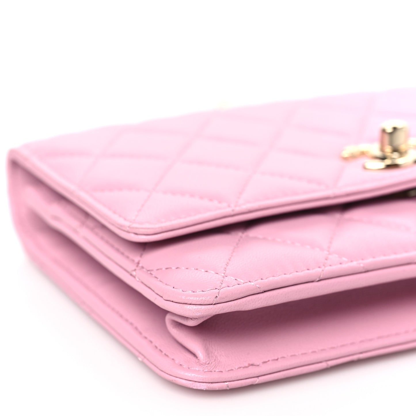 Lambskin Quilted Trendy CC Wallet On Chain WOC Pink
