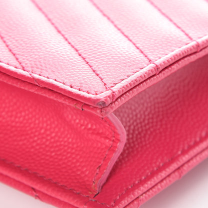 Saint Laurent Grain De Poudre Matelasse Chevron Monogram Envelope Chain Wallet Fresh Fuchsia 12 of 15